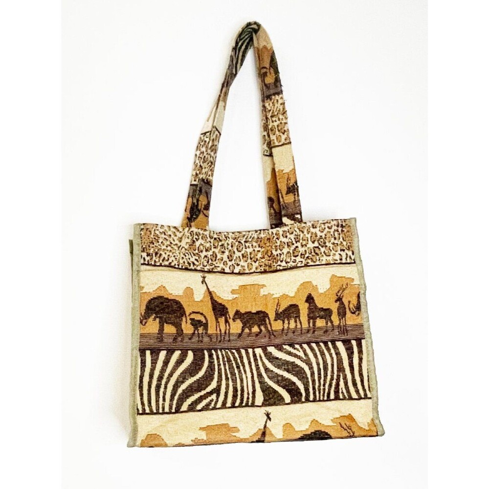Safari Animal Print Tapestry Tote Bag Zebra Leopard Jungle Print Shoulder
